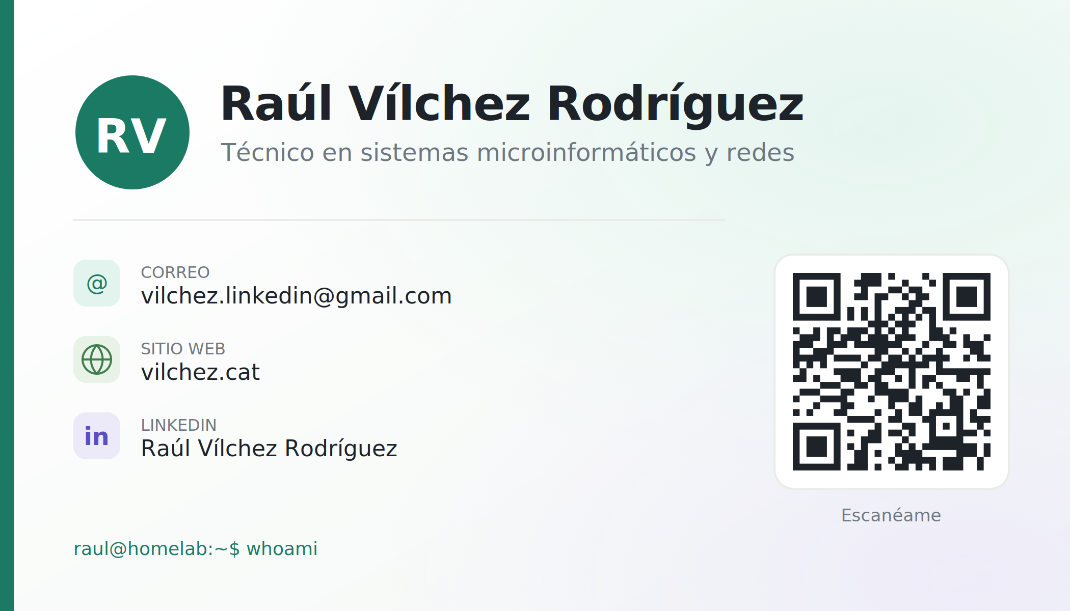 Tarjeta de contacto de Raúl Vílchez Rodríguez